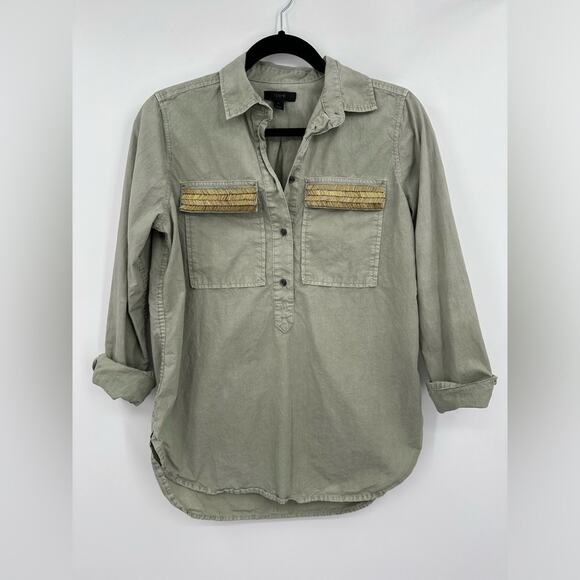 J. Crew | Olive Green Beaded Chevron Popover Size 2 - Picture 2 of 6